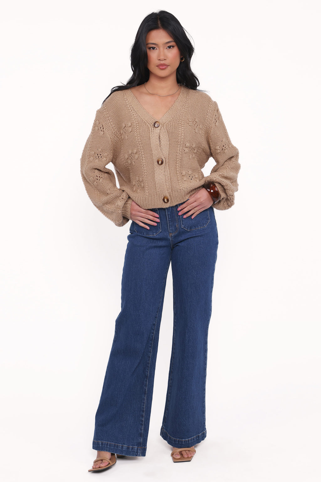 Melody Textured Button Up Cardigan - Mushroom